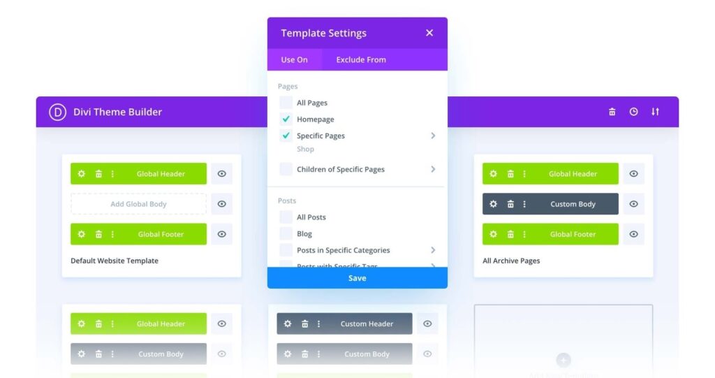 Screenshot of the divi theme builder for templates Divi theme builder