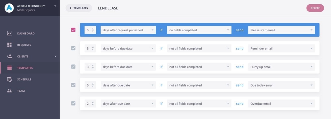 follow up schedules in content snare