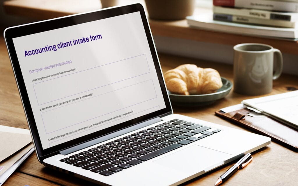 accounting client intake form client intake form viewed on a laptop