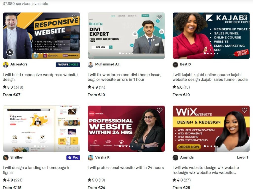 web designer rates Fiverr