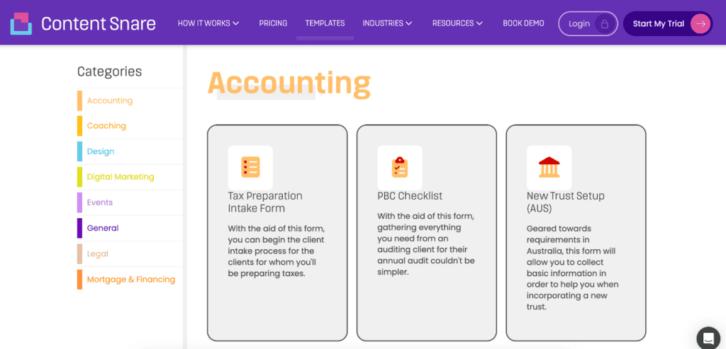 Content Snare accounting templates