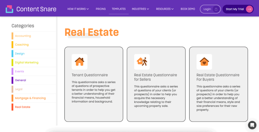 Content Snare real estate templates