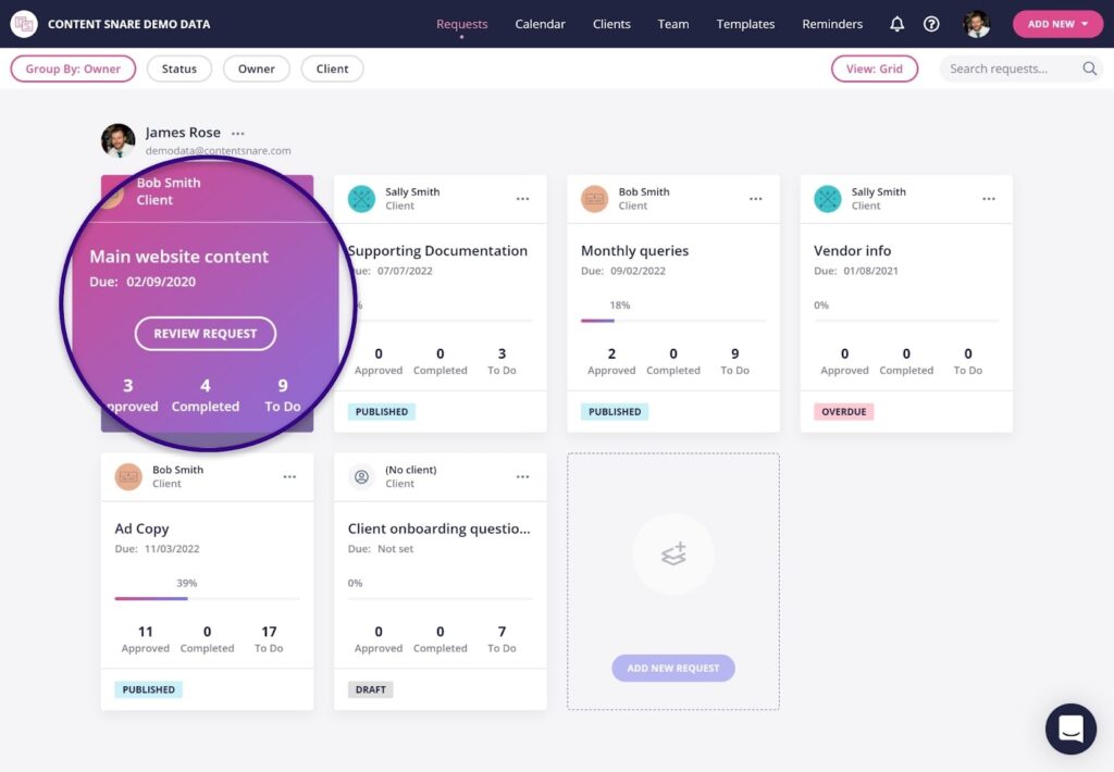 Content Snare dashboard