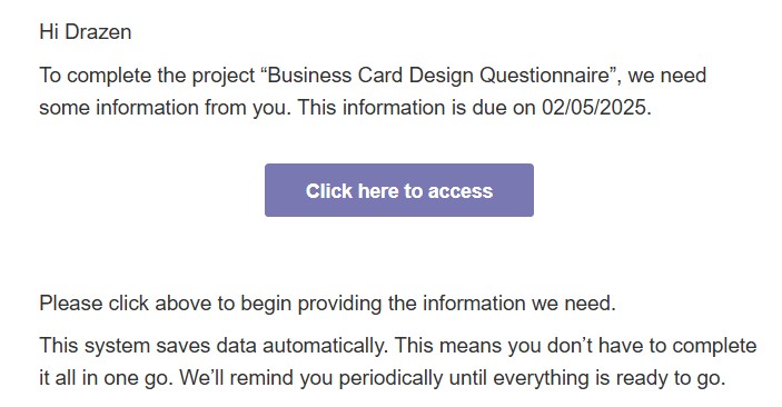 Client opening a Content Snare request from an email link